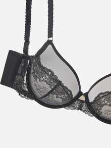 LUVLETTE Soft Woman Lingerie Lounge Curve Sheer Full Coverage Underwire Sexy Unlined Minimizer Sequined Glam Floral Lace Elegance & Mesh Intimates Black Bra - Black - View 7