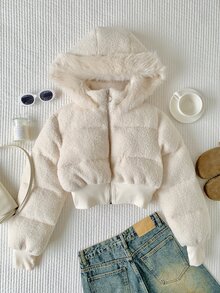 Comfortcana Women's Versatile Elegant Faux Fur Patchwork Hooded Thick Coat - White - View 6