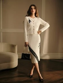 MOTF PREMIUM WOMEN'S LACE PATCHWORK CASUAL VERSATILE DAILY WEAR KNITTED SKIRT - White - View 4