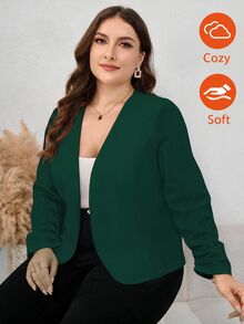 SHEIN Clasi 大尺碼女款純色簡約日常長袖夾克，商務休閒女裝 - 墨綠色 - 查看 1
