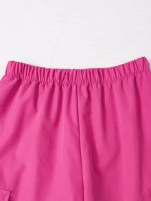 SHEIN Sparklyn 青少年女孩花卉數位印花衛衣與工裝褲兩件套，街頭風寬鬆套頭上衣搭配翻蓋口袋寬腿休閒運動套裝 - 彩色 - 查看 7