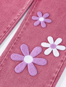 SHEIN ChillGRL Tween Girl New Fashion Snowflake Washed Distressed Design Embroidered Wide Leg Denim Jeans - Pink - View 5
