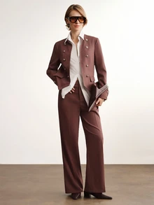 Briarwyn Women's Solid Color Casual Suit Pants, Suitable For Commuting And Daily Wear - Coffee Brown - View 3