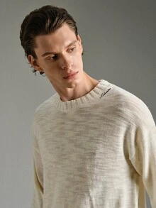 Calmiston Men's Letter Pattern Casual Versatile Daily Wear Sweater - White - View 8
