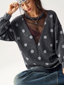 Bohemela 休閒純色針織圓領長袖寬鬆水洗女款衛衣 - 黑色 - 查看 9