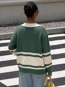 Livesso Women's Green Round Neck Long Sleeve Cable Knit Slim Fit Ribbed Casual Sweater, Autumn/Winter - Green - View 2
