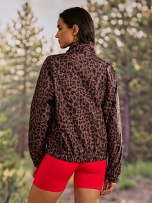 Exploreva Exploreva Women's All-Over Print Zip-Up Casual Versatile Daily Outdoor Jacket - Brown - View 2