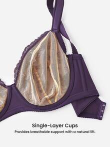 LUVLETTE Plus Halloween Full Coverage Breathable Underwire Sexy Unlined Sequined Glam Lace Elegance Lingerie Lounge Curve Intimates Minimizer Purple Bra - Purple - View 8