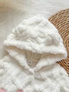 SHEIN Vintaside Kids 2件組新生女嬰外套＋連腳褲，可愛甜美白色粉色 3D 熊耳蝴蝶結毛絨長袖連帽加厚款，適合冬季聖誕節與秋季假期 - 白色 - 查看 6