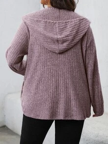 SHEIN LUNE 大尺碼女款純色前拉鍊連帽休閒夾克， - 淡紫色 - 查看 2