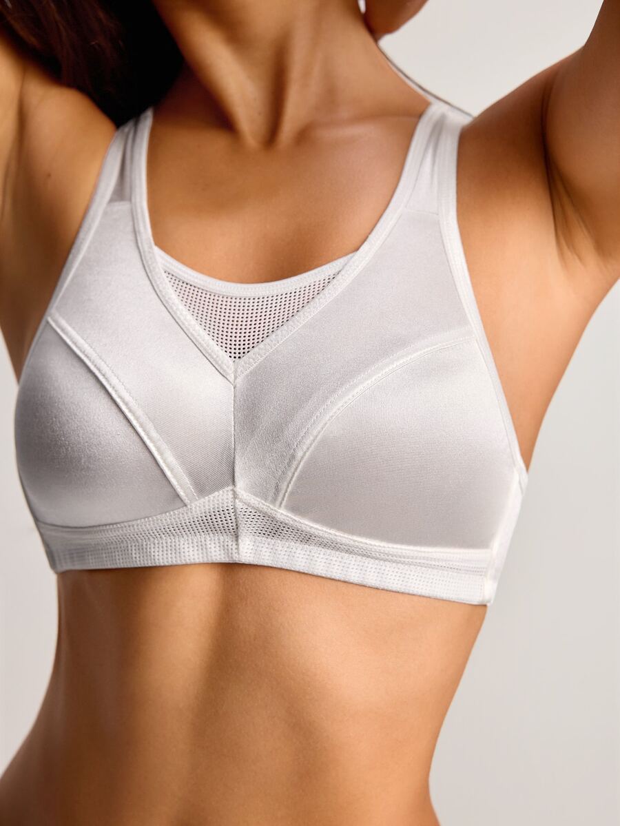 Barelissa Bra Wanita Tanpa Kawat Bahan Satin & Mesh Patchwork, 1 pc - Putih - View 1