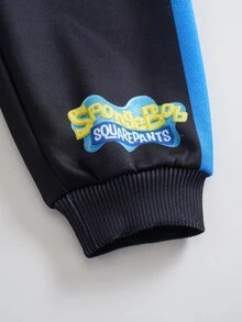 SpongeBob SquarePants | SHEIN Bộ quần áo bé trai họa tiết hoạt hình gồm áo nỉ dài tay và quần nỉ phong cách thường ngày - Màu be - Xem 8