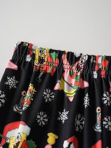 SpongeBob SquarePants | SHEIN Tween Boy Cartoon Print Long Sleeve Top And Pants Loungewear Set - Black - View 5