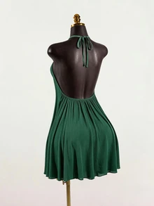 SaltGleam SaltGleam Women Mini Dresses - Dark Green - View 1