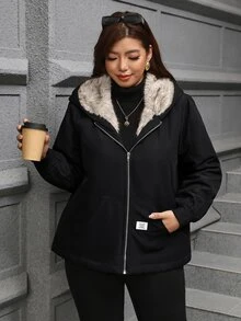 Reflora Jaket Berkerudung Kasual Serbaguna untuk Pakaian Sehari-hari, Berlapisan Termal untuk Wanita Ukuran Besar - Hitam - View 5