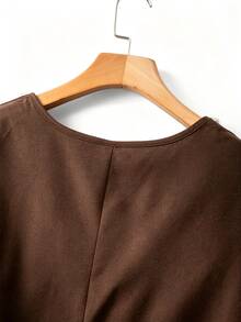 GlowEve CURVE Plus Size Vintage Fashion Faux Pearl Decor Shirt - Brown - View 7