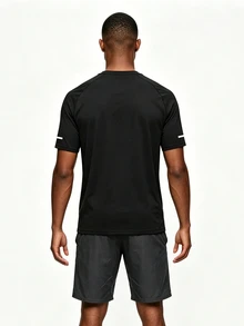 Acti Log Men's Sports Crew Neck Short Sleeve Printed T-Shirt - Black - View 2