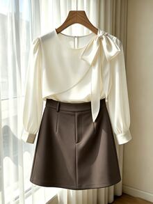GlowEve CURVE Plus Knot Side Top & Skirt - Apricot - View 1