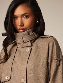 COSMINA Women's Solid Color High Neck Button Decor Dual Pocket Long Sleeve Regular Fit Jacket - Multicolor - View 6