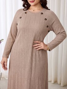 Veilorie Plus Size Women Solid Color Casual Daily Long Sleeve Sweatshirt - Khaki - View 6