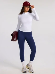 Easithlete Women's Minimalist Zipper Half Placket Mesh Patchwork Equestrian Riding Top - White - View 5