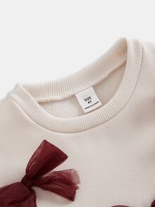 Young Girl Bowknot Decor Mesh Long Sleeve Princess Dress For Formal Occasions And Casual Wear - Red - View 3