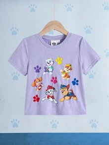 SHEIN | PAW Patrol 女童卡通圖案休閒日常短袖T恤 - 紫色 - 查看 3