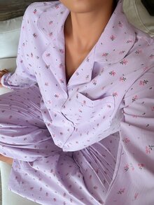 Dazy Plus Ditsy Floral Elegant Long Pants 2pcs Set Loungewear Spring Autumn New Pink Pajama Set - Pink - View 4