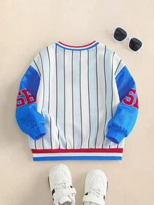 SpongeBob SquarePants | SHEIN Young Boy Cartoon Print Striped Long Sleeve Sweatshirt - Blue - View 2