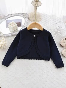 SHEIN Vintaside Kids Baby Girls Cardigans Spring Autumn Knit Long Sleeve Elegant Solid Color Short Style Shawl Jacket Fashion Versatile - Navy Blue - View 1