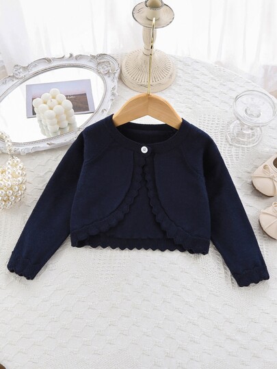 SHEIN Vintaside Kids Baby Girls Cardigans Spring Autumn Knit Long Sleeve Elegant Solid Color Short Style Shawl Jacket Fashion Versatile