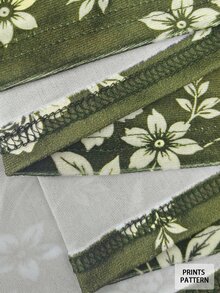 Linhara Blus Wanita Ukuran Plus Elegan, Kasual, Minimalis & Serbaguna Motif Acak Hijau Vintage Lengan Lebar dengan Bagian Depan Setengah Terbuka dan Kerah Tegak Kecil, Cocok untuk Musim Semi dan Gugur - Hijau - View 6
