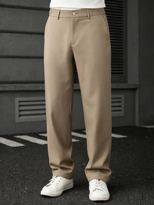 Manfinity CasualCool 男士休閒鈕扣口袋商務西裝長褲 辦公穿著 - 卡其色 - 查看 4
