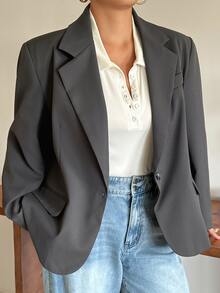 Dazy Plus Solid Color Casual Fun Commute Loose Pocket Blazer Jacket Spring Autumn New Style - Grey - View 7