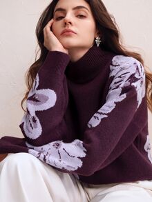 Anewsta Elegant Fashion Commuter Style Floral Rhinestone Women's Sweater - Purple - View 5