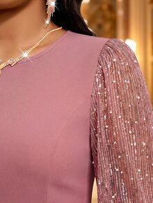 Fleurora فستان مقاس كبير بأكمام طويلة بقصة A وأكمام أسقفية - وردي مغبر - مشاهدة 6
