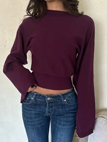 Aloruh Women's Autumn/Winter Purple Loose Top & Tight Waist Sweater - Purple - View 6