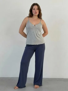 Dazy Plus 2pcs Solid Color Casual Camisole & Long Pants Loungewear Pajama Set - Grey - View 8