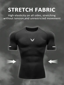 Acti Log Men's Sports Crew Neck Short Sleeve Printed T-Shirt - Black - View 3