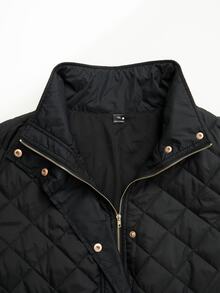 Rusticease Plus Size Women Solid Color Casual Versatile Winter Padded Coat - Black - View 8