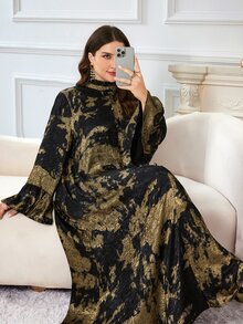 Al Najma Women's Long Sleeve Loose Elegant Glamorous Party Evening Dress Plus Size Arabian Style - Black - View 1