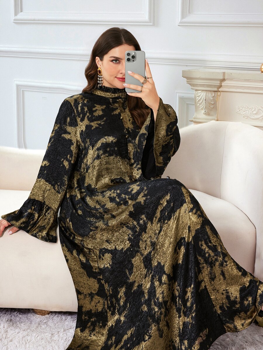 Al Najma Women's Long Sleeve Loose Elegant Glamorous Party Evening Dress Plus Size Arabian Style - Black - View 1