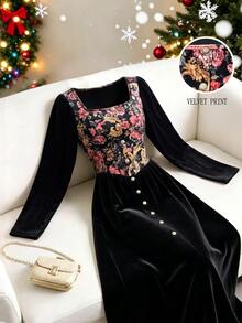 GlowEve CURVE A Plus Size Lady's Elegant, Waist-Shaping, Retro Long-Sleeved Autumn Dress Fall - Black - View 1