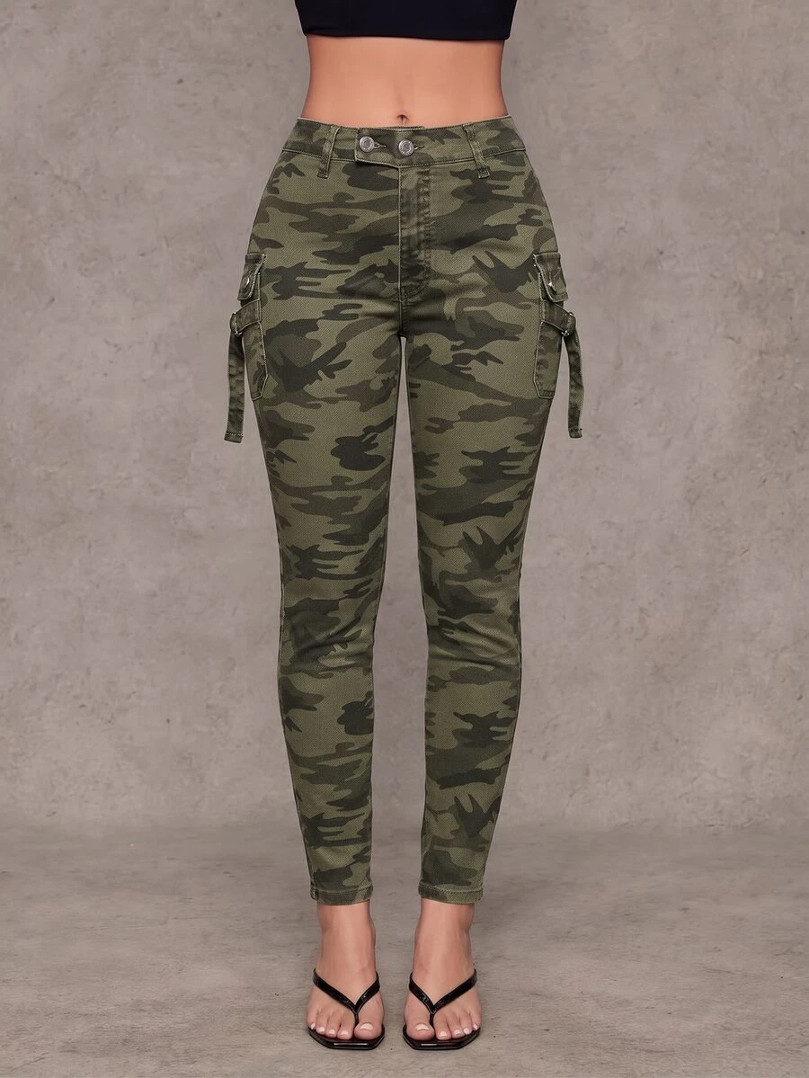 Jeanoix Plus Size Fashionable Camouflage Denim Skinny Jeans - Multicolor - View 1