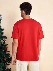 LOONEY TUNES X SHEIN Men's Cartoon Print Short Sleeve Crew Neck T-Shirt - Red - View 2