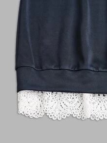 Holdful Holdful Women's Lace Patchwork Cold Shoulder Long Sleeve Mini Dress - Navy Blue - View 4