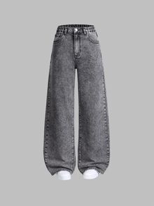 SHEIN 青少年女孩 2 件組 多色百搭寬鬆直筒修身休閒寬腿牛仔褲，適合春、秋、冬日常穿著、學校、度假、感恩節、聖誕節或返校季 - 彩色 - 查看 3