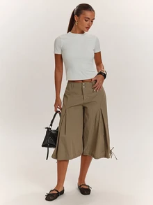 SHEIN BAE Women's Low Waist Loose Zipper Fly Long Pants - Army Green - View 4