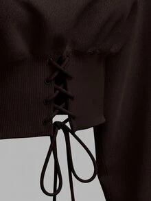 SHEIN EZwear 棕色針織女款連帽衫，秋冬長袖上衣 - 棕色 - 查看 5