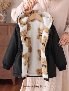 SHEIN Baby Girl Cute Bear Pattern Faux Fur Jacket Reversible - Multicolor - View 6